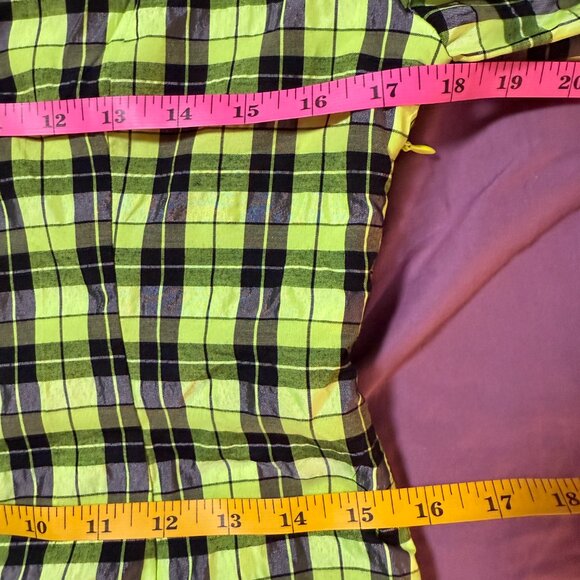 CIDER Women's Black/Lime Neon Plaid V-Neck Half Sleeve Mini Dress Size Large NWT - Picture 6 of 10